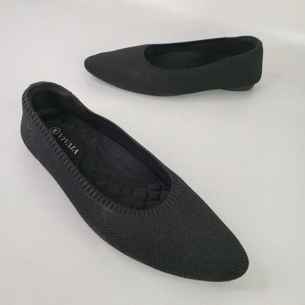 Vivaia Aria Womens Pointed Toe Flats Black Knit Slip On Shoes Size US 9.5